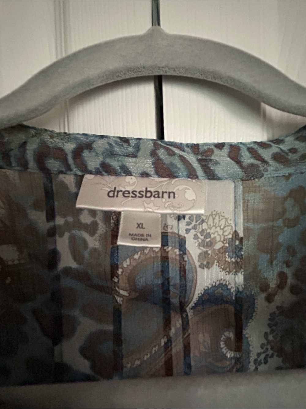 Dressbarn Sheer Paisley-Print Tunic Blouse in Teal and Brown - Picture 2 of 9